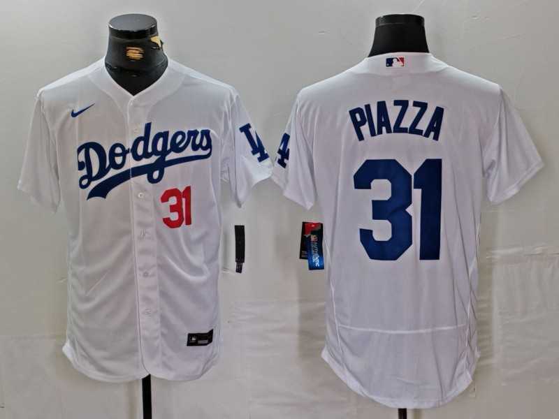 Mens Los Angeles Dodgers #31 Mike Piazza Number White Flex Base Stitched Jersey